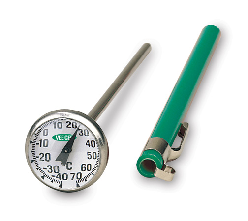 VEEGEE Dial Thermometer1 Inch Dia Bi-Metal Stem -40deg to 70degC 81070
