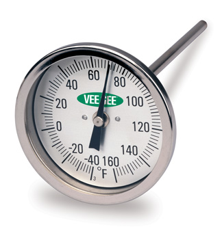VEEGEE Dial Thermometer 3 Inch Dia Soil&Compost Testing -40deg to 160deg F Stem Length 305mm/12in 82160-12