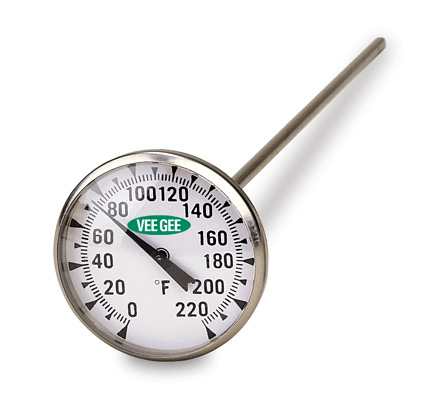 VEEGEE Dial Thermometer(Large)2 Inch Dia Bi-Metal Stem 10deg to 290degC/50deg to 550degF w/ Glass Face 82550DG