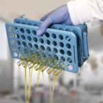 Grip Rack, Rack with Tube Grippers and Tube Eject for up to 15mm Tubes, 50-Place, Autoclavable, Orange 456926