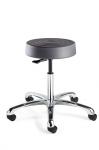 ErgoLux Backless Stool, Soft Polyurethane Seat, 5-Star  Polished Aluminum Base, Dual-Wheel Hard Floor Casters #S3350