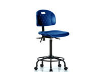 Newport Industrial Polyurethane Chair with Round Tube Base - High Bench Height with Casters in Blue Polyurethane HPHBCH-RT-T0-A0-RC-BLU