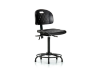 Newport Industrial Polyurethane Chair with Round Tube Base - High Bench Height with Seat Tilt & Stationary Glides in Black Polyurethane HPHBCH-RT-T1-A0-RG-BLK
