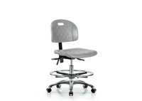 Newport Industrial Polyurethane Chair Chrome - Medium Bench Height with Chrome Foot Ring & Casters in Gray Polyurethane HPMBCH-CR-T0-A0-CF-CC-GRY