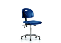 Newport Industrial Polyurethane Chair Chrome - Medium Bench Height with Stationary Glides in Blue Polyurethane HPMBCH-CR-T0-A0-NF-RG-BLU