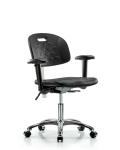 Class 100 Newport Industrial Polyurethane Clean Room Chair - Desk Height with Adjustable Arms & Casters in Black Polyurethane CLR-HPDHCH-CR-T0-A1-CC-BLK