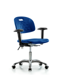 Class 100 Newport Industrial Polyurethane Clean Room Chair - Desk Height with Adjustable Arms & Casters in Blue Polyurethane CLR-HPDHCH-CR-T0-A1-CC-BLU