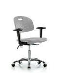 Class 100 Newport Industrial Polyurethane Clean Room Chair - Desk Height with Adjustable Arms & Casters in Gray Polyurethane CLR-HPDHCH-CR-T0-A1-CC-GRY