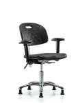 Class 100 Newport Industrial Polyurethane Clean Room Chair - Desk Height with Adjustable Arms & Stationary Glides in Black Polyurethane CLR-HPDHCH-CR-T0-A1-RG-BLK