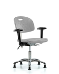 Class 100 Newport Industrial Polyurethane Clean Room Chair - Desk Height with Adjustable Arms & Stationary Glides in Gray Polyurethane CLR-HPDHCH-CR-T0-A1-RG-GRY