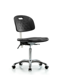 Class 10 Newport Industrial Polyurethane Clean Room Chair - Medium Bench Height with Casters in Black Polyurethane CLR-HPMBCH-CR-T0-A0-NF-CC-BLK