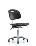 Class 10 Newport Industrial Polyurethane Clean Room Chair - Medium Bench Height with Stationary Glides in Black Polyurethane CLR-HPMBCH-CR-T0-A0-NF-RG-BLK