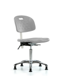 Class 10 Newport Industrial Polyurethane Clean Room Chair - Medium Bench Height with Stationary Glides in Gray Polyurethane CLR-HPMBCH-CR-T0-A0-NF-RG-GRY