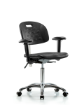 Class 100 Newport Industrial Polyurethane Clean Room Chair - Medium Bench Height with Adjustable Arms & Casters in Black Polyurethane CLR-HPMBCH-CR-T0-A1-NF-CC-BLK