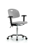 Class 100 Newport Industrial Polyurethane Clean Room Chair - Medium Bench Height with Adjustable Arms & Casters in Gray Polyurethane CLR-HPMBCH-CR-T0-A1-NF-CC-GRY