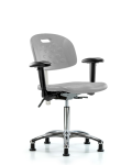 Class 100 Newport Industrial Polyurethane Clean Room Chair - Medium Bench Height with Adjustable Arms & Stationary Glides in Gray Polyurethane CLR-HPMBCH-CR-T0-A1-NF-RG-GRY