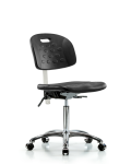 Class 100 Newport Industrial Polyurethane Clean Room Chair - Medium Bench Height with Seat Tilt & Casters in Black Polyurethane CLR-HPMBCH-CR-T1-A0-NF-CC-BLK