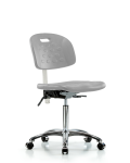 Class 100 Newport Industrial Polyurethane Clean Room Chair - Medium Bench Height with Seat Tilt & Casters in Gray Polyurethane CLR-HPMBCH-CR-T1-A0-NF-CC-GRY