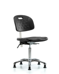 Class 100 Newport Industrial Polyurethane Clean Room Chair - Medium Bench Height with Seat Tilt & Stationary Glides in Black Polyurethane CLR-HPMBCH-CR-T1-A0-NF-RG-BLK