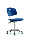 Class 100 Newport Industrial Polyurethane Clean Room Chair - Medium Bench Height with Seat Tilt & Stationary Glides in Blue Polyurethane CLR-HPMBCH-CR-T1-A0-NF-RG-BLU