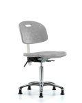 Class 100 Newport Industrial Polyurethane Clean Room Chair - Medium Bench Height with Seat Tilt & Stationary Glides in Gray Polyurethane CLR-HPMBCH-CR-T1-A0-NF-RG-GRY