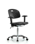Class 100 Newport Industrial Polyurethane Clean Room Chair - Medium Bench Height with Seat Tilt, Adjustable Arms, & Casters in Black Polyurethane CLR-HPMBCH-CR-T1-A1-NF-CC-BLK
