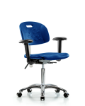 Class 100 Newport Industrial Polyurethane Clean Room Chair - Medium Bench Height with Seat Tilt, Adjustable Arms, & Casters in Blue Polyurethane CLR-HPMBCH-CR-T1-A1-NF-CC-BLU