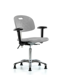 Class 100 Newport Industrial Polyurethane Clean Room Chair - Medium Bench Height with Seat Tilt, Adjustable Arms, & Stationary Glides in Gray Polyurethane CLR-HPMBCH-CR-T1-A1-NF-RG-GRY