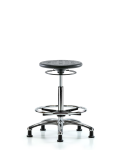 Class 10 Huron Polyurethane Clean Room Stool - High Bench Height with Chrome Foot Ring and Stationary Glides in Black Polyurethane CLR-IPHBSO-CR-CF-RG-BLK