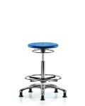 Class 10 Huron Polyurethane Clean Room Stool - High Bench Height with Chrome Foot Ring & Stationary Glides in Blue Polyurethane CLR-IPHBSO-CR-CF-RG-BLU
