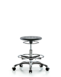 Class 10 Huron Polyurethane Clean Room Stool - Medium Bench Height with Chrome Foot Ring and Casters in Black Polyurethane CLR-IPMBSO-CR-CF-CC-BLK