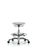 Class 10 Huron Polyurethane Clean Room Stool - Medium Bench Height with Chrome Foot Ring & Casters in Gray Polyurethane CLR-IPMBSO-CR-CF-CC-GRY