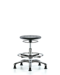 Class 10 Huron Polyurethane Clean Room Stool - Medium Bench Height with Chrome Foot Ring and Stationary Glides in Black Polyurethane CLR-IPMBSO-CR-CF-RG-BLK