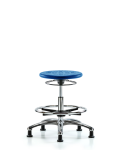 Class 10 Huron Polyurethane Clean Room Stool - Medium Bench Height with Chrome Foot Ring & Stationary Glides in Blue Polyurethane CLR-IPMBSO-CR-CF-RG-BLU