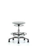 Class 10 Huron Polyurethane Clean Room Stool - Medium Bench Height with Chrome Foot Ring & Stationary Glides in Gray Polyurethane CLR-IPMBSO-CR-CF-RG-GRY