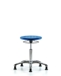 Class 10 Huron Polyurethane Clean Room Stool - Medium Bench Height with Stationary Glides in Blue Polyurethane CLR-IPMBSO-CR-NF-RG-BLU