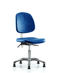 Class 10 Polyurethane Clean Room Chair - Desk Height with Medium Back & Stationary Glides in Blue Polyurethane CLR-PDHCH-MB-CR-RG-BLU