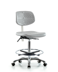 Class 10 Polyurethane Clean Room Chair - High Bench Height with Chrome Foot Ring & Casters in Gray Polyurethane CLR-PHBCH-CR-CF-CC-GRY