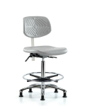 Class 10 Polyurethane Clean Room Chair - High Bench Height with Chrome Foot Ring & Stationary Glides in Gray Polyurethane CLR-PHBCH-CR-CF-RG-GRY