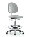 Class 10 Polyurethane Clean Room Chair - High Bench Height with Medium Back, Chrome Foot Ring, & Casters in Gray Polyurethane CLR-PHBCH-MB-CR-CF-CC-GRY