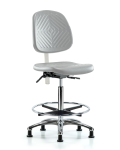 Class 10 Polyurethane Clean Room Chair - High Bench Height with Medium Back, Chrome Foot Ring, & Stationary Glides in Gray Polyurethane CLR-PHBCH-MB-CR-CF-RG-GRY