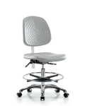 Class 10 Polyurethane Clean Room Chair - Medium Bench Height with Medium Back, Chrome Foot Ring, & Casters in Gray Polyurethane CLR-PMBCH-MB-CR-CF-CC-GRY