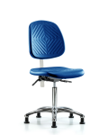 Class 10 Polyurethane Clean Room Chair - Medium Bench Height with Medium Back & Stationary Glides in Blue Polyurethane CLR-PMBCH-MB-CR-NF-RG-BLU