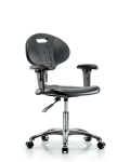 Class 10 Erie Polyurethane Clean Room Chair - Desk Height with Adjustable Arms & Casters in Black Polyurethane CLR-TPDHCH-CR-A1-CC-BLK