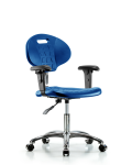 Class 10 Erie Polyurethane Clean Room Chair - Desk Height with Adjustable Arms & Casters in Blue Polyurethane CLR-TPDHCH-CR-A1-CC-BLU