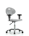 Class 10 Erie Polyurethane Clean Room Chair - Desk Height with Adjustable Arms & Casters in Gray Polyurethane CLR-TPDHCH-CR-A1-CC-GRY