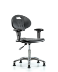 Class 10 Erie Polyurethane Clean Room Chair - Desk Height with Adjustable Arms & Stationary Glides in Black Polyurethane CLR-TPDHCH-CR-A1-RG-BLK