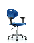 Class 10 Erie Polyurethane Clean Room Chair - Desk Height with Adjustable Arms & Stationary Glides in Blue Polyurethane CLR-TPDHCH-CR-A1-RG-BLU