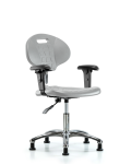 Class 10 Erie Polyurethane Clean Room Chair - Desk Height with Adjustable Arms & Stationary Glides in Gray Polyurethane CLR-TPDHCH-CR-A1-RG-GRY