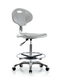 Class 10 Erie Polyurethane Clean Room Chair - High Bench Height with Chrome Foot Ring & Casters in Gray Polyurethane CLR-TPHBCH-CR-A0-CF-CC-GRY
